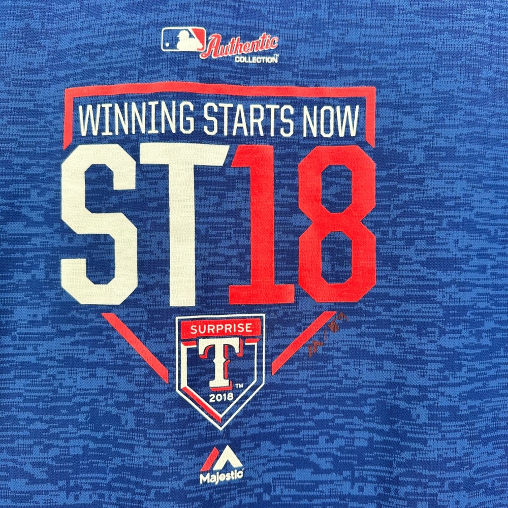Majestic Texas Rangers ST18 Spring Training Blue Hoodie Mens XL MLB Authentic - Picture 2 of 12